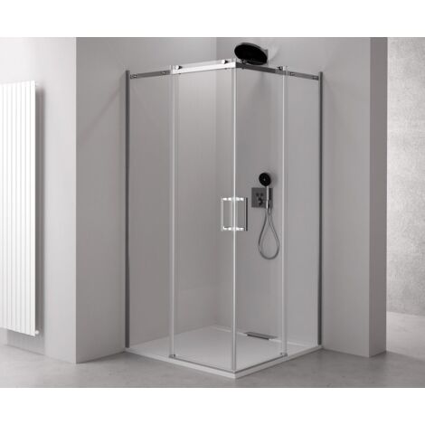 THRON ROUND Corner Entry Rectangular Shower Screen 1100x800mm, Round Rollers (1/5)