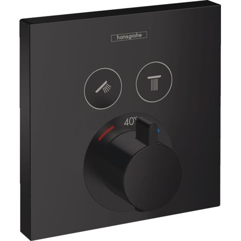 Hansgrohe – Façade pour mitigeur thermostatique de douche noir mat – Finition laiton – Dimensions 155x155mm – Débit 15l/min à 1 bar