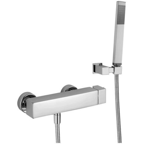 Mitigeur douche externe avec douchette Paffoni Level série LEC168DST Laiton - Steel looking (1/2)
