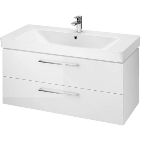 Cersanit Lara - Meuble avec lavabo, 46x99x45 cm, 2 tiroirs, blanc S801-330-DSM (1/2)