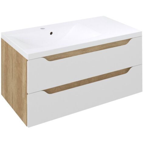 Meuble sous vasque WAVE 89,7x45x47,8cm, gauche/blanc/chêne Alabama (1/5)