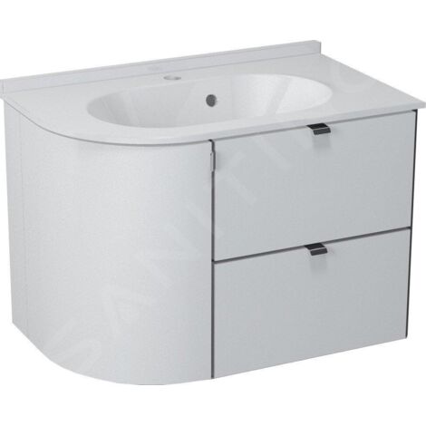 Sapho – Meuble lavabo d'angle suspendu 750x520x450 mm – 2 tiroirs avec fermeture automatique – MDF stratifié blanc/anthracite – PU0763034 (1/5)