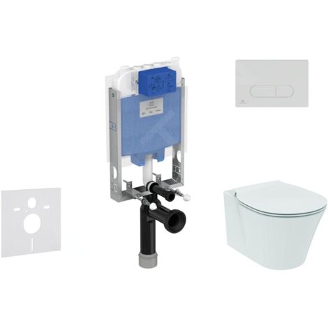 Ideal Standard ProSys - Ensemble pour WC suspendu, cuvette et abattant Connect Air, Plaque de déclenchement Oleas M1, Aquablade, SoftClose, chrome ProSys80M SP96 (1/5)