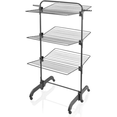 Leifheit – Séchoir à linge avec ailes repliables – Espace de séchage 42 m – Hauteur 145 cm – Largeur 76 cm – Profondeur 70 cm – Couleur noir (1/8)
