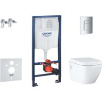Grohe Solido - Set d’installation murale, toilettes et siège Euro Ceramic, softclose, bouton Even, chrome SANI15BB1104