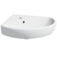 Geberit – Lave-main d’angle 590x560 mm – Céramique blanche – 1 trou de robinetterie – Trop-plein – Pour petites salles de bains