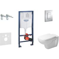 Grohe Rapid SL - Ensemble bâti-support, cuvette de toilette et siège D-Code, Rimless, SoftClose, plaque Skate Cosmo, chrome