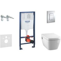Grohe – Bâti-support WC Rapid SL – Toilettes japonaises Rimless avec douchette Tece – Abattant SoftClose – Plaque de déclenchement Skate Cosmo