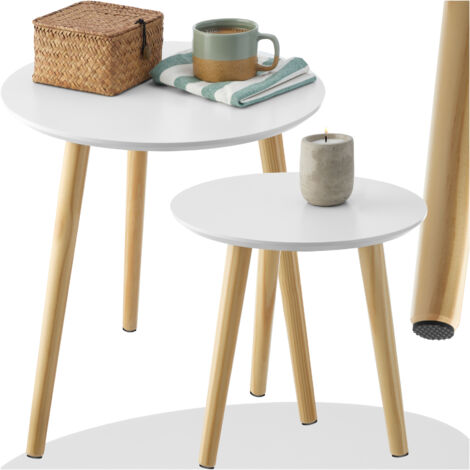 Set Åseral di 2 Tavolini a Colonna in Altezze Diverse - Bianco [en.casa