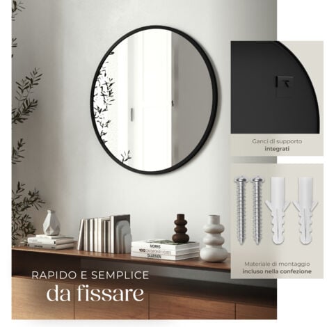 Specchio da parete rotondo Fiona con cornice in alluminio - Specchio, specchio da bagno, specchio da corridoio - 50 cm