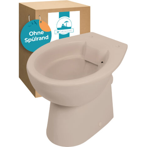 Calmwaters Stand WC spülrandlos in Beige-Bahamabeige, Tiefspüler mit Abgang waagerecht, hygienische Toilette ohne Spülrand, bodenstehendes WC aus Sanitärkeramik in Beige, 39 cm Höhe, 07AB6143