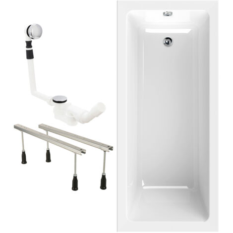 Calmwaters® Rechteck Badewannen-Set 170x75 cm mit Wannenfüßen & Ablaufgarnitur, Made in EU, Acrylwanne Modern Square, Körperformwanne, Set Badewanne komplett, 170 x 75 cm, Weiß (1/5)