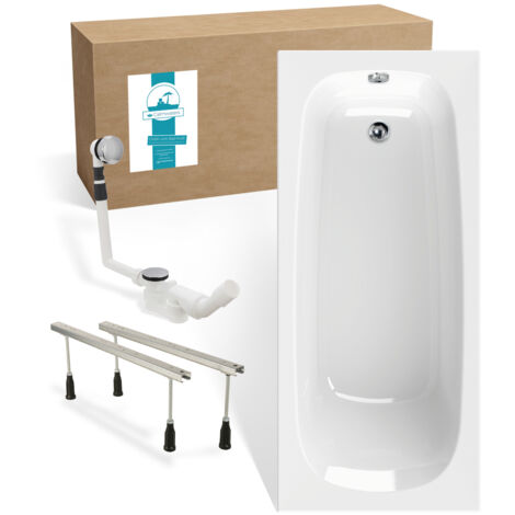 Calmwaters® Badewannen-Set 170x75 cm mit Wannenfüßen & Ablaufgarnitur, Acrylwanne Original, ergonomische Körperform-Wanne komplett Set, 170 x 75 cm, Weiß, 99000341