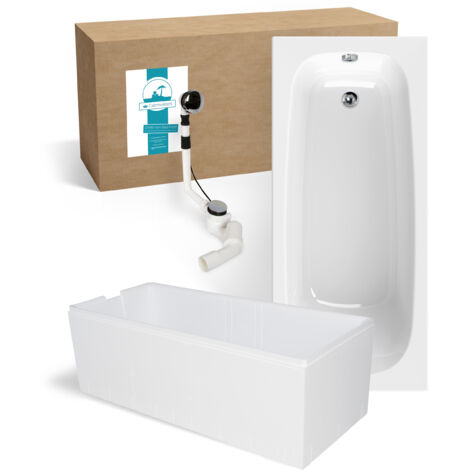 Calmwaters® Premium Badewanne Komplettset 170x75 cm Original, Made in EU, 3in1 Acryl-Badewanne mit Wannenträger & Ablaufgarnitur, Körperformbadewanne, Rechteckbadewanne 170 x 75, 200 l, Weiß