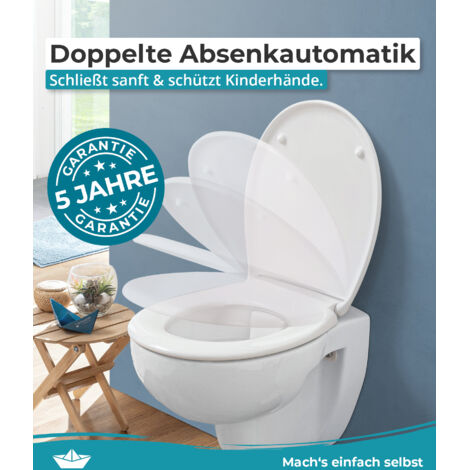 FCS WC-Sitz Mit Absenkautomatik & Integriertem Kinderaufsatz – D-Form, Antibakteriell, Soft-Close