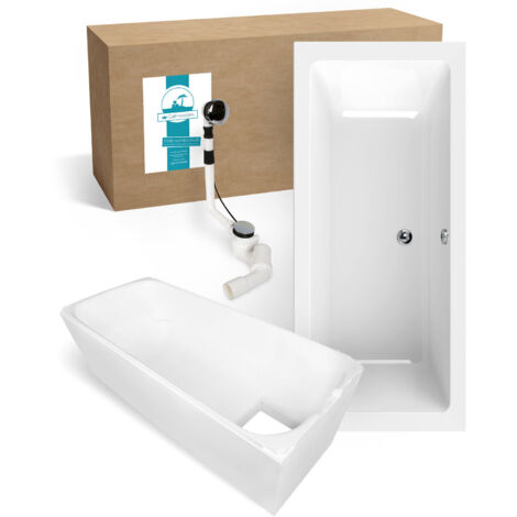 Calmwaters® Premium Badewanne Komplettset 180x80 cm mit Wannenträger & Ablaufgarnitur, Made in EU, Duobadewanne für 2, Set Acryl-Badewanne rechteckig, Moderne Rechteckbadewanne 180 x 80 cm, Weiß