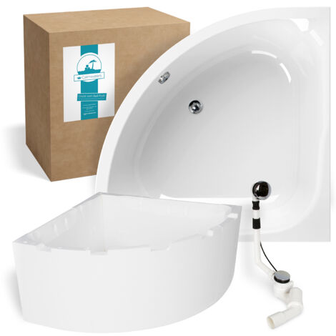 Calmwaters® Eckbadewanne Komplettset 120x120 cm mit Wannenträger & Ablaufgarnitur, Acrylwanne Modern Small 2, Duo-Badewanne für 2, Set Badewanne komplett, Eckwanne 120 x 120 cm, Weiß, 99000046