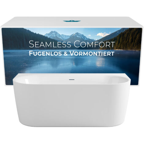 Calmwaters Vorwand-Badewanne 160x75 cm Komplettset Seamless Comfort, fugenloses Design, vormontiert mit Schürze & Ablaufgarnitur, Acryl, Made in EU, 02SL6221
