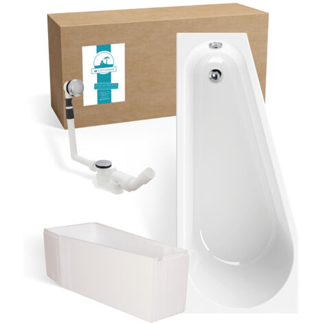 Calmwaters® Raumsparende Eckbadewanne 160x70 cm, Set mit Acrylwanne Essential Small, Wannenträger, Ab- und Überlaufgarnitur, platzsparende Badewanne rechter Ausführung, 160 x 70 cm, Weiß, 99000328