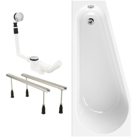 Calmwaters® Raumsparende Eckbadewanne 160x70 cm Essential Small, Made in EU, 3in1 Acryl-Badewanne mit Wannenfüßen & Ablaufgarnitur, platzsparende Badewanne rechte Ausführung, 160 x 70 cm, Weiß