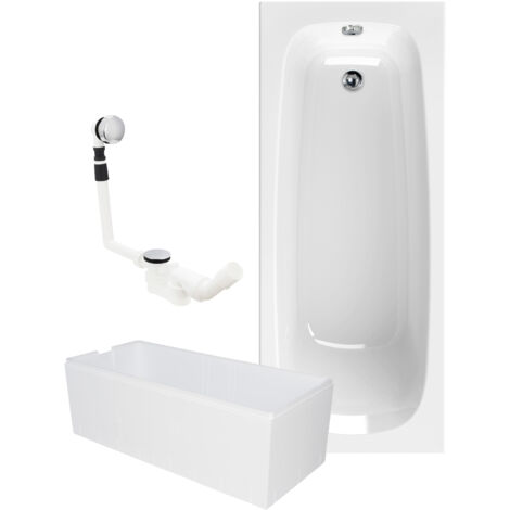 Calmwaters® Badewanne Komplettset 180x80 cm mit Wannenträger & Ablaufgarnitur, Set Acryl-Badewanne rechteckig, Original Rechteckbadewanne 180 x 80 cm, Weiß