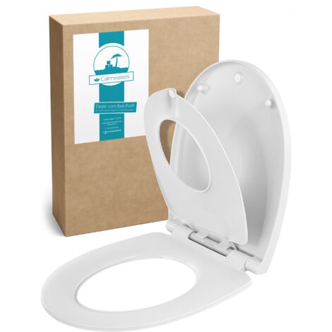 Calmwaters® Familien WC-Sitz, Toilettendeckel mit integriertem Kindersitz, einzeln lösbar, Absenkautomatik, 2 Montage-Optionen von oben, abnehmbar, antibakteriell, ovale Klobrille Weiß