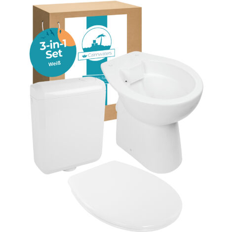 Calmwaters® Spülrandloses Stand WC mit 7 cm Erhöhung im Set mit WC Sitz mit Absenkautomatik und Spülkasten, 99000187