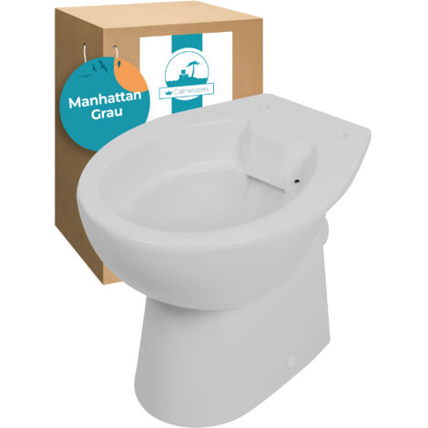Calmwaters Stand WC spülrandlos in Manhattan-Grau, Tiefspüler Abgang waagerecht, hygienische Toilette ohne Spülrand, bodenstehendes WC aus Sanitärkeramik in Grau, 39 cm Höhe, 07AB6144