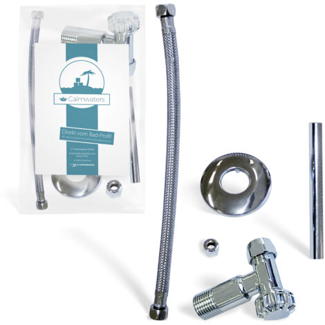 Calmwaters® Anschluss-Set für Spülkasten, Komplettset für rückseitigen Anschluss von Spülkästen, Wasserzulauf von hinten, Wandanschluss 1/2, Schlauchanschluss 3/8, Metall, Chrom, 30LC3185