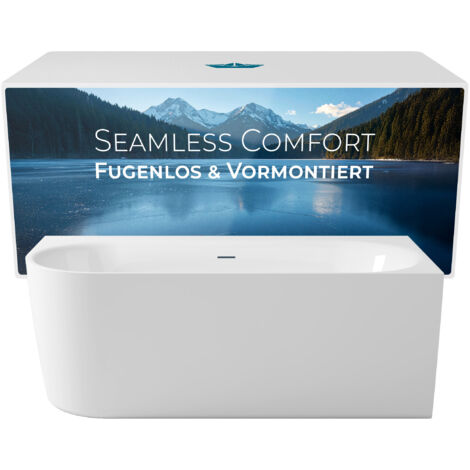 Calmwaters Vorwand-Badewanne 180x80 cm Komplettset Seamless Comfort fugenloses Design, vormontiert mit Schürze & Ablaufgarnitur, linke Ausführung, Made in EU, Acryl, 02SL6224