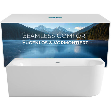 Calmwaters® Vorwand-Badewanne 180x80 cm Komplettset Seamless Comfort, fugenloses Design, vormontiert mit Schürze & Ablaufgarnitur, rechte Ausführung, Made in EU, Acryl, 02SL6222