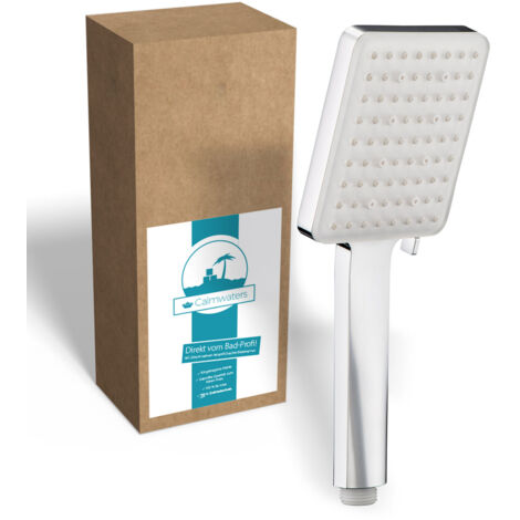 Calmwaters® Handbrause Modern Square 2 mit 6 Strahlarten, Handbrause Duschkopf groß, XXL Duschkopf Regendusche, Sprayplatte mit 80 Düsen, Anti-Kalk-Funktion, Kunststoff, Chrom-Weiß, 17AG6133
