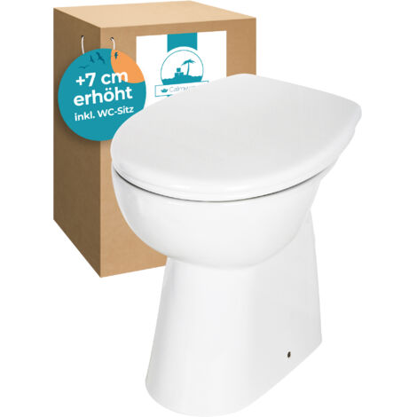 Calmwaters® Spülrandloses WC Komplettset Elements Wellness mit Toilettendeckel, erhöhtes Stand WC + 7 cm, abnehmbarer WC-Sitz mit Absenkautomatik & Schnellbefestigung, Tiefspüler, Weiß, 07AB3134