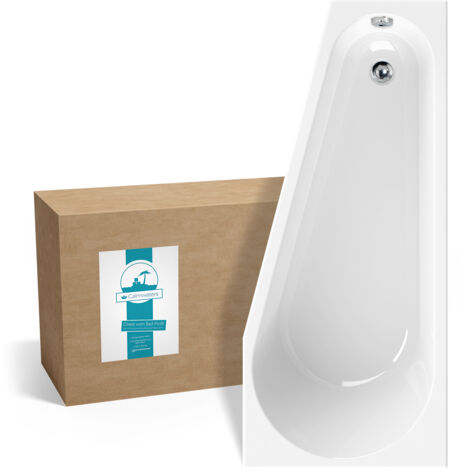 Calmwaters® Raumsparende Eckbadewanne 160x70 cm, Acrylwanne Essential Small, platzsparende Badewanne in linker Ausführung, Maße 160 x 70 cm, Eck-Badewanne in Weiß, 02SL3328