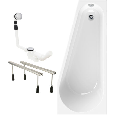 Calmwaters® Raumsparende Eckbadewanne 160x70 cm Essential Small, Made in EU, 3in1 Acryl-Badewanne mit Wannenfüßen & Ablaufgarnitur, platzsparende Badewanne linke Ausführung, 160 x 70 cm, Weiß