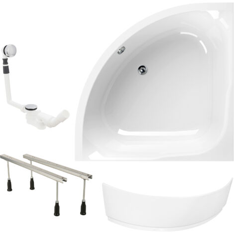 Calmwaters® Eckbadewanne Komplettset 120x120 cm Modern Small 2, Made in EU, 4in1 Acryl-Wanne mit Schürze, Wannenfüßen & Ablaufgarnitur, Duowanne für 2, Set Badewanne komplett, 120 x 120, Weiß
