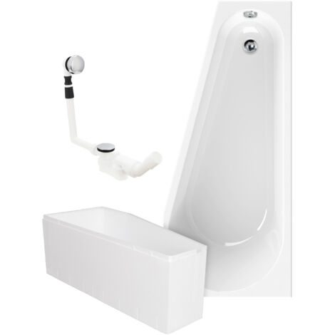 Calmwaters® Raumspar-Badewannen-Set 160x70 cm, Made in EU, mit Wannenträger & Ablaufgarnitur, Acrylwanne Essential Small, platzsparende Wanne, Set Badewanne komplett, 160 x 70 cm, Weiß