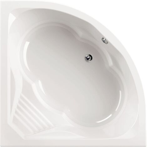 Calmwaters® Eckbadewanne 150x150 cm mit Sitz, Acrylwanne Curved Wellness, Duo-Badewanne für zwei Personen, Sitzbadewanne, Maße 150 x 150 cm, Eck-Badewanne in Weiß - 02SL3015