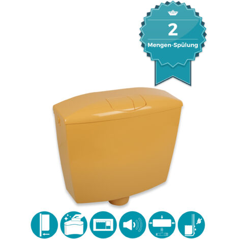 Calmwaters® Spülkasten Curry mit Spül-Stopp-Funktion, 6-9 Liter Spülmenge, Aufputzspülkasten WC schmal, flacher Spülkasten Elements, Aufputz-Montage, Start-Stopp-Taste, Curry-Gelb, 29HB2729