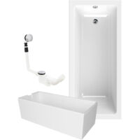 Calmwaters® Rechteck Badewanne Komplettset 170x75 cm mit Wannenträger & Ablaufgarnitur, Körperformwanne, Set Acryl-Badewanne komplett, Rechteckbadewanne Modern Square 170 x 75 cm, Weiß