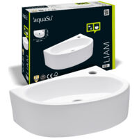 'aquaSu® Handwaschbecken Liam 42 cm Eck-Waschtisch mit Hahnloch Kleines Hänge-Waschbecken rund Wand- oder Aufsatzmontage 42 x 29 cm Sanitärkeramik in weiß 56218 8