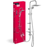 'aquaSu® Basic Duschsystem 914 Ø 7,5 cm Handbrause mit Regenstrahl Ø 20 x 20 cm Kopfbrause Anti-Kalk Wassersparend 95 cm Duschstange Metall-Brauseschläuche Typ 1/2 " Chrom 72791 4