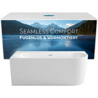 Calmwaters Vorwand-Badewanne 160x75 cm Komplettset Seamless Comfort, fugenloses Design vormontiert mit Schürze & Ablaufgarnitur, rechte Ausführung, Made in EU, Acryl, 02SL6223