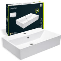 'aquaSu® Moderner Waschtisch Malea 60 cm Design-Waschbecken mit Überlauf und Hahnloch Hänge-Waschbecken modern Waschtisch wandhängend 60 x 42 cm Sanitärkeramik in weiß 56230 0