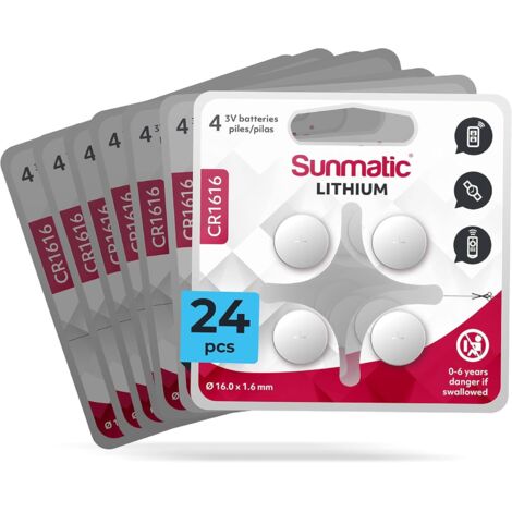 Piles CR2032 Lot de 24 - Batteries 2032 Lithium 3V - Sunmatic (1/5)