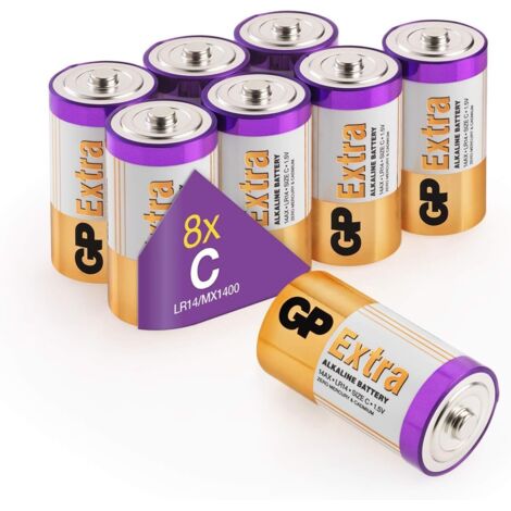 Piles C Lot de 8 - Batteries LR14 Alcalines 1,5V - GP Extra (1/4)