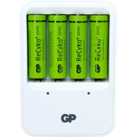 Chargeur Mural Piles Rechargeables et 4 Piles AA NiMH - GP RECYKO (1/5)