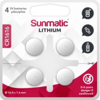 Piles CR1616 Lot de 4 - Batteries 1616 Lithium 3V - Sunmatic