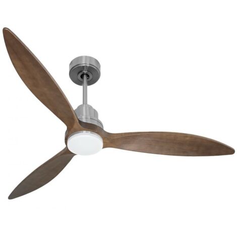 Tenerife - Super destratificateur et ventilateur DC 132 cm  Chrome pales bois sombre  avec Lumière 25 à 35 m²
