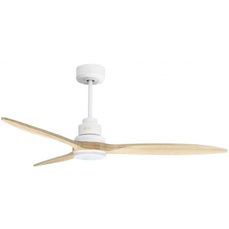 Tenerife - Super destratificateur et ventilateur DC 132 cm Blanc pales bois clair avec Lumière 25 à 35 m² (1/5)